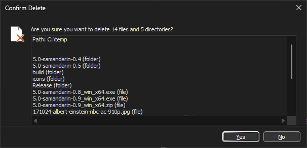 Extended Confirm Delete dialog with multiple selected files