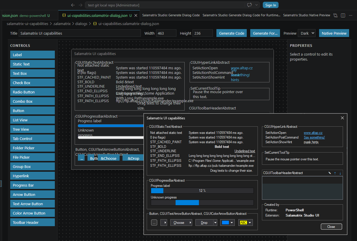 Salamatrix Studio visual Salamatrix UI dialog designer